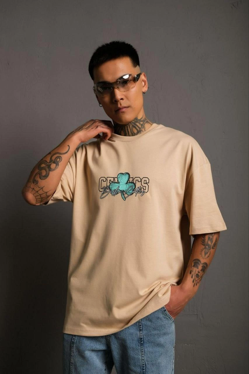 erkek-sirt-baskilit-shirt-bej-212043338-sw853sh1280 Erkek Kısa Kol Yazlık Tişört Bisiklet Yaka Baskılı Oversize T-Shirt - Bej - Görsel 2