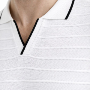 Erkek Yazlık Dokuma Triko Tişört Düğmesiz Polo Yaka Kısa Kol T-Shirt - Beyaz