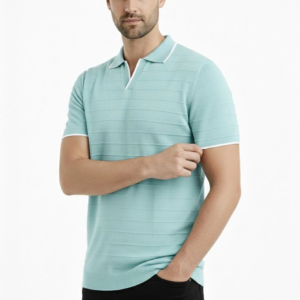 Erkek Yazlık Dokuma Triko Tişört Düğmesiz Polo Yaka Kısa Kol T-Shirt - Mint yeşili