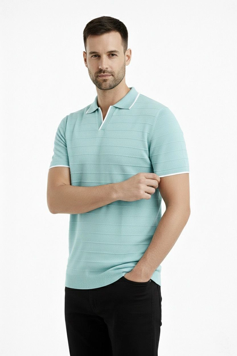 erkek-triko-kumas-yakali-dugmesiz-acik-yaka-fitilli-kisa-kollu-regular-fit-tisort-t-shirt-mint-yesil-19616732-sw832sh1248 Erkek Yazlık Dokuma Triko Tişört Düğmesiz Polo Yaka Kısa Kol T-Shirt - Mint yeşili