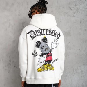 Erkek 3 İplik Pamuklu Kapüşonlu Baskılı Cepli Oversize Sweatshirt Hoodie - Beyaz
