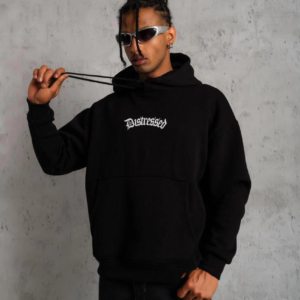 Erkek Baskılı Kapüşonlu 3 iplik pamuklu hoodie Sweatshirt - Siyah