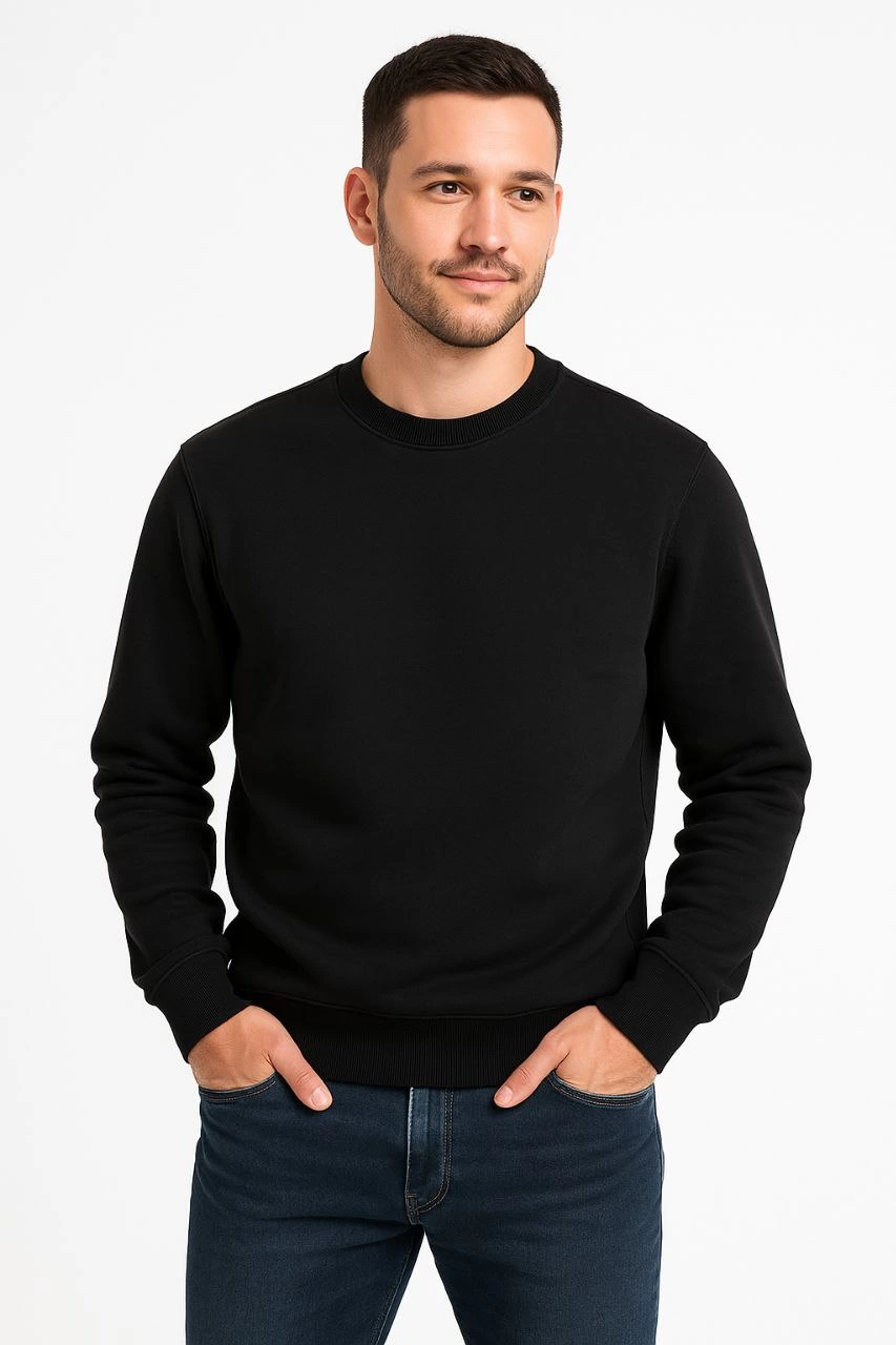 erkek-uc-iplik-duz-bisiklet-yaka-sweatshirt-siyah-46745266-sw853sh1280 Erkek 3 İplik Pamuklu Düz Bisiklet Yaka SweatShirt - Siyah - Görsel 2