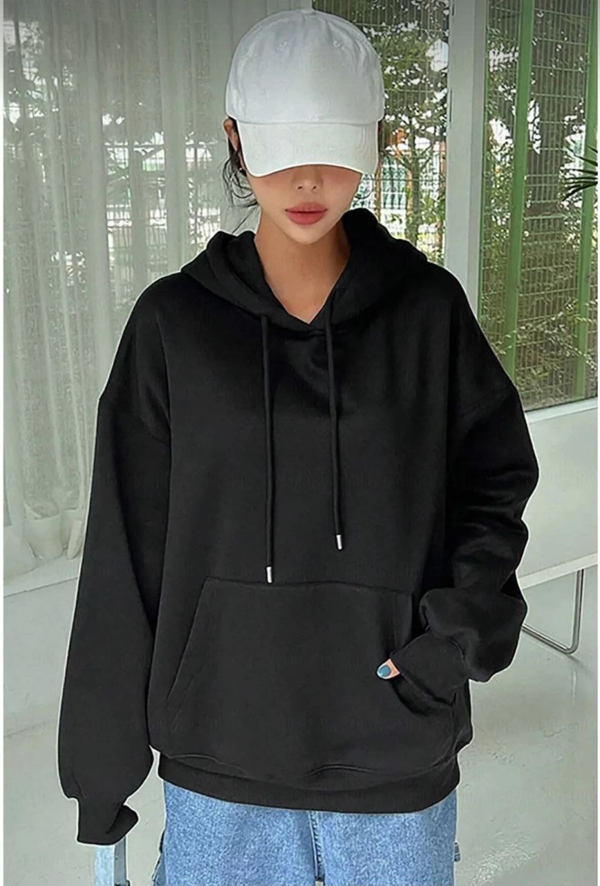 erkek-uzun-kol-kapsonlu-basic-sweatshirt-hoodie-siyah-10740920-sw868sh1280 Kadın Kapüşonlu Kanguru Cepli 3 İplik Pamuklu Oversize Hoodie Sweatshirt - Siyah