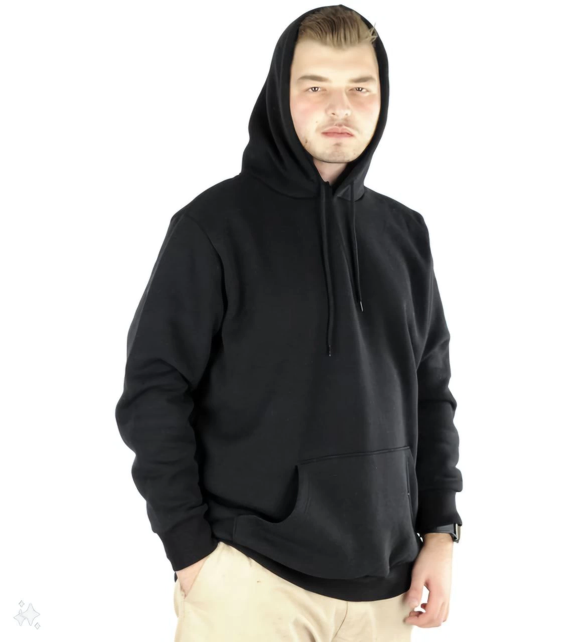 erkek-uzun-kol-kapsonlu-basic-sweatshirt-hoodie-siyah-57099497-sw1164sh1280 Erkek 3 İplik Pamuklu Kapüşonlu Cepli Oversize Hoodie Sweatshirt - Siyah - Görsel 2
