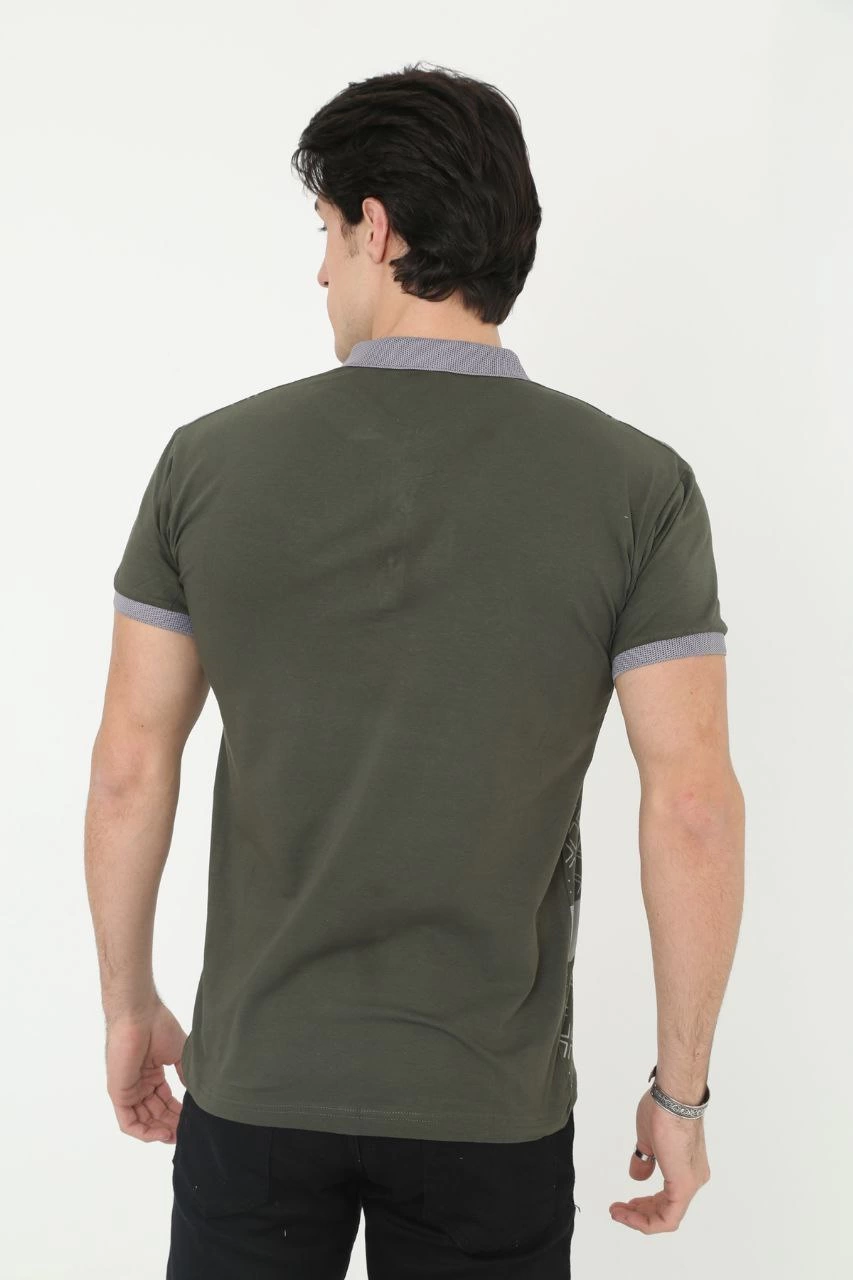 erkek-yakali-slim-fit-baskili-t-shirt-haki-46251952-sw853sh1280 Erkek Polo Yaka tişört Slim Fit Baskılı Kısa kol T-Shirt - Haki - Görsel 2