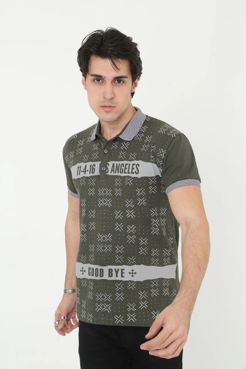 erkek-yakali-slim-fit-baskili-t-shirt-haki-92645956-sw853sh1280 Erkek Polo Yaka tişört Slim Fit Baskılı Kısa kol T-Shirt - Haki