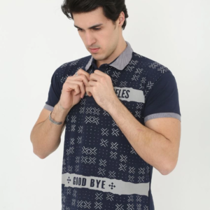 Erkek Polo Yaka tişört Slim Fit Baskılı Kısa kol T-Shirt - Lacivert
