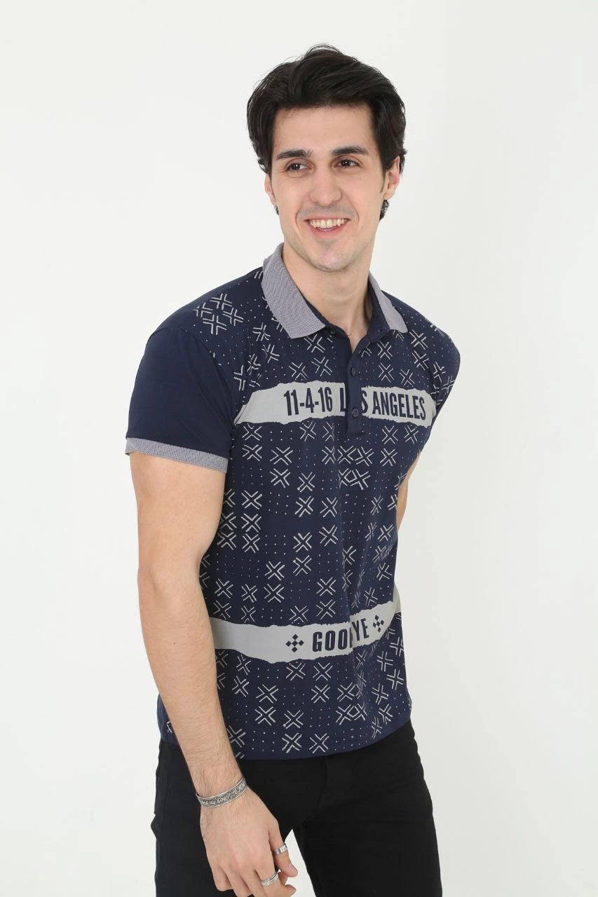 erkek-yakali-slim-fit-baskili-t-shirt-lacivert-52063060-sw853sh1280 Erkek Polo Yaka tişört Slim Fit Baskılı Kısa kol T-Shirt - Lacivert - Görsel 2