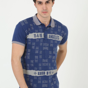 Erkek Polo Yaka tişört Slim Fit Baskılı Kısa kol T-Shirt - Mavi