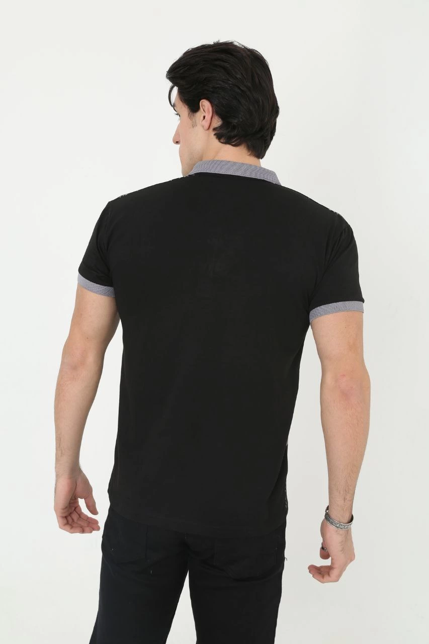 erkek-yakali-slim-fit-baskili-t-shirt-siyah-226730-sw853sh1280 Erkek Polo Yaka tişört Slim Fit Baskılı Kısa kol T-Shirt - Siyah - Görsel 2