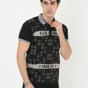 Erkek Polo Yaka tişört Slim Fit Baskılı Kısa kol T-Shirt - Siyah