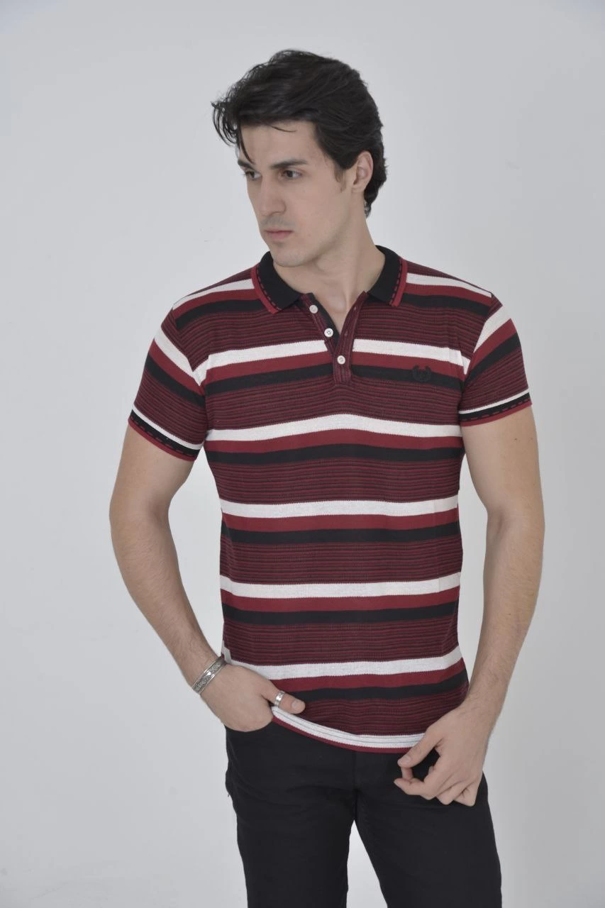 erkek-yakali-slim-fit-dokuma-cizgili-t-shirt-bordo-69403854-sw853sh1280 Erkek Polo Yaka tişört Slim Fit Dokuma Çizgili Kısa kol T-Shirt - Bordo - Görsel 2