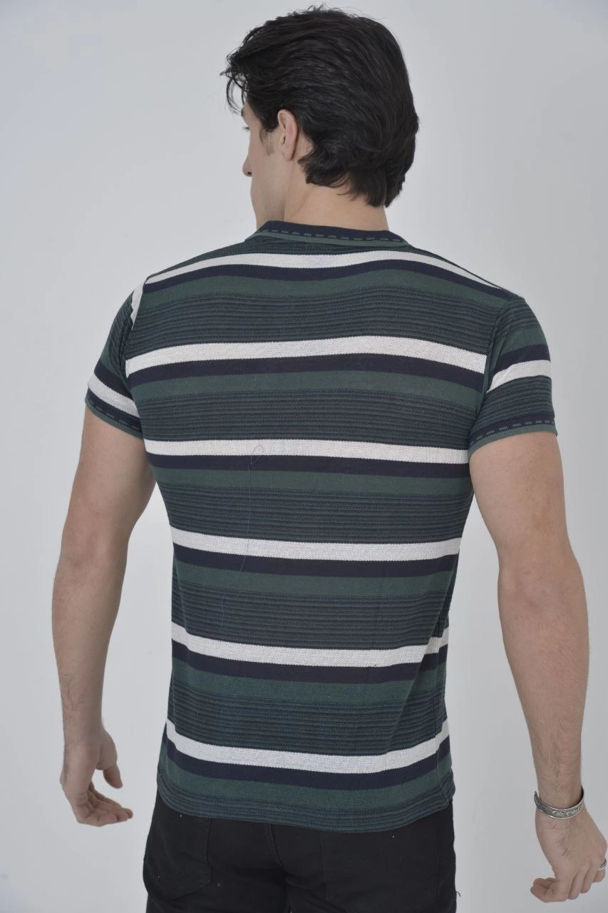 erkek-yakali-slim-fit-dokuma-cizgili-t-shirt-haki-26791161-sw853sh1280 Erkek Polo Yaka tişört Slim Fit Dokuma Çizgili Kısa kol T-Shirt - Haki - Görsel 2