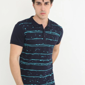 Erkek polo Yaka tişört Slim Fit Pike Çizgili Kısa kol T-Shirt - Lacivert