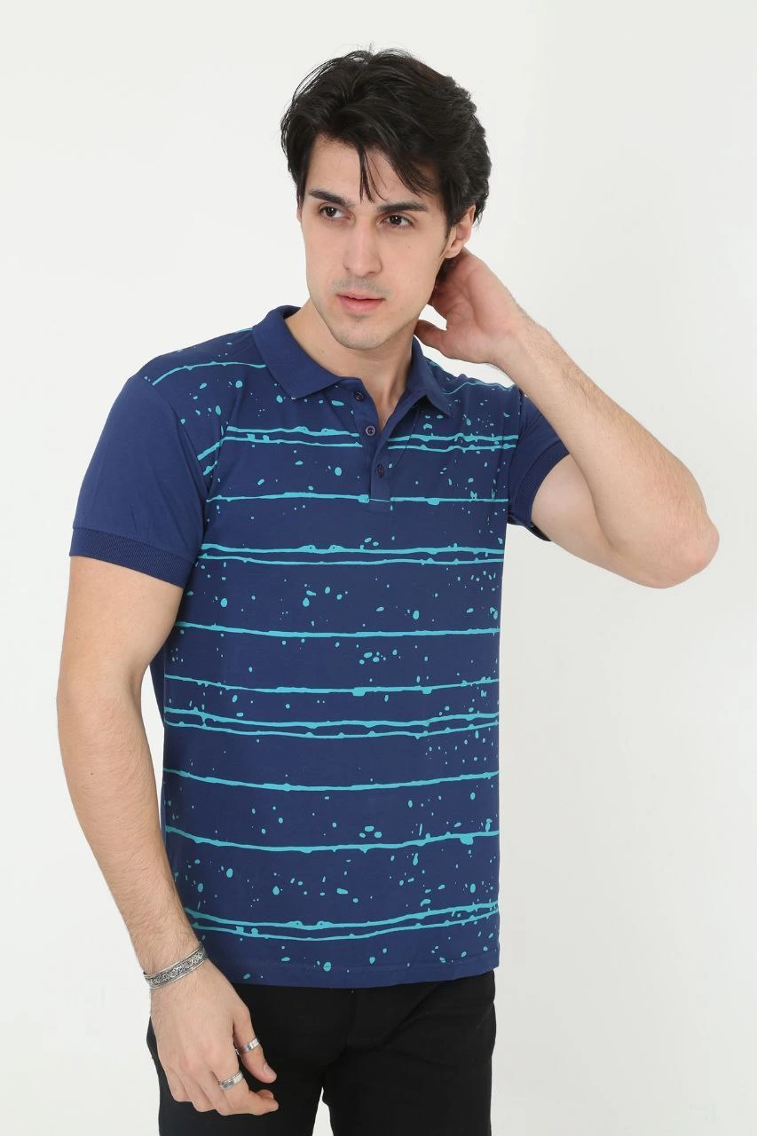 erkek-yakali-slim-fit-dokuma-cizgili-t-shirt-mavi-52541774-sw853sh1280 Erkek Pike Polo Yaka tişört Slim Fit Baskılı Kısa kol T-Shirt - Mavi