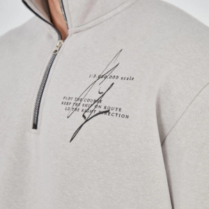 Erkek Yarım Fermuarlı Baskılı 3 iplik pamuklu sweatshirt - Boyalı Gri