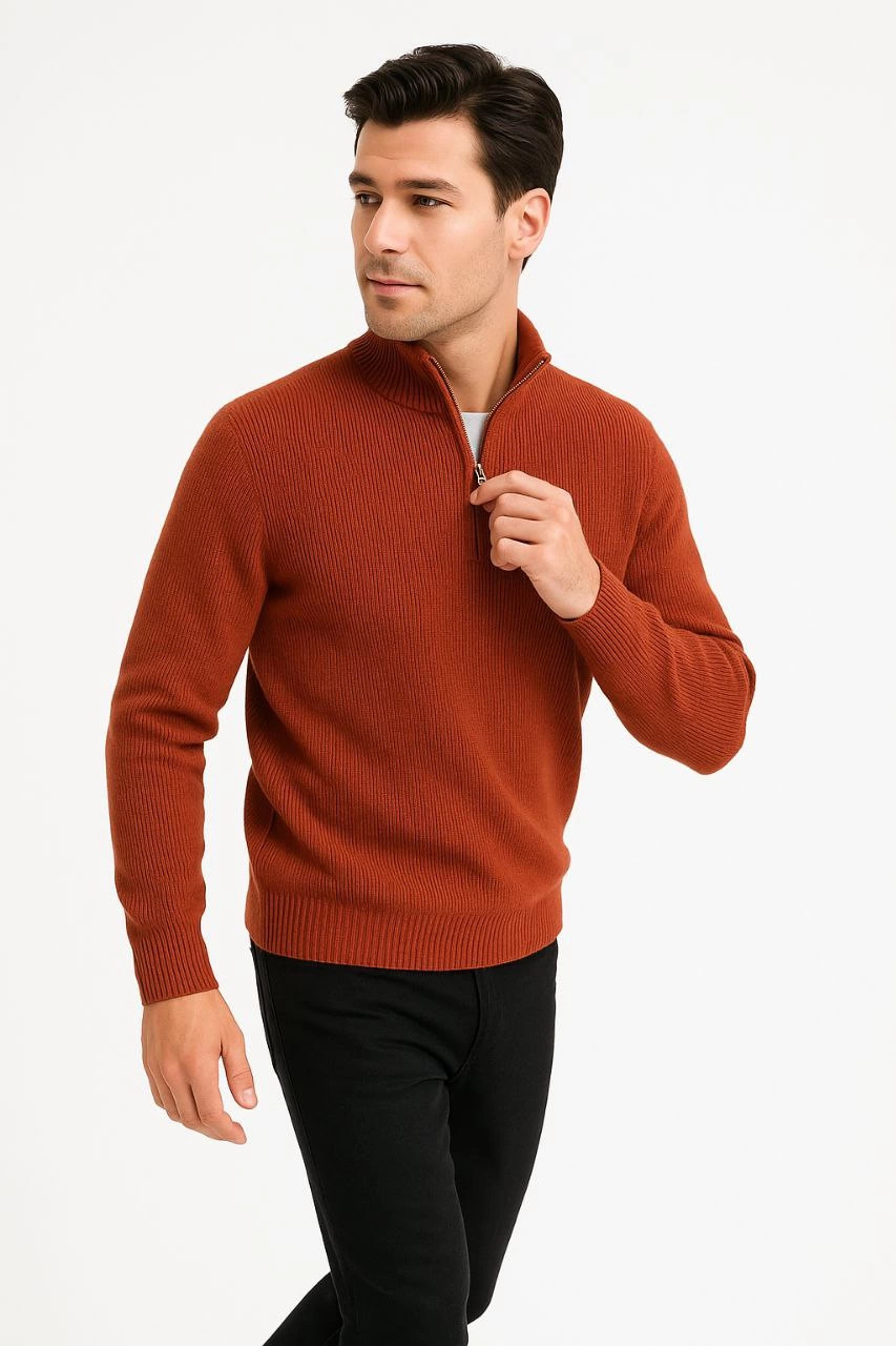 erkek-yarim-fermuarli-triko-kazak-selanik-orgu-dik-yaka-pamuklu-dokuma-regular-fit-uzun-kollu-kislik-model-kiremit-45732344-sw853sh1280 Erkek Yarım Fermuarlı Triko Kazak Selanik Örgü Dik Yaka Pamuklu Dokuma Regular - Kiremit