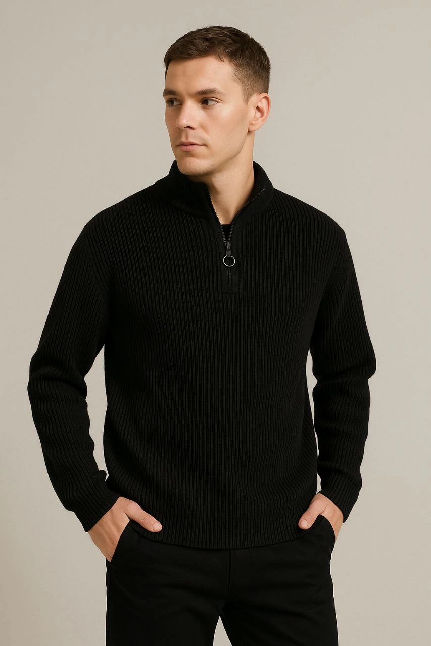 erkek-yarim-fermuarli-triko-kazak-selanik-orgu-dik-yaka-pamuklu-dokuma-regular-fit-uzun-kollu-kislik-model-siyah-13265841-sw853sh1280 Erkek Yarım Fermuarlı Triko Kazak Selanik Örgü Dik Yaka Pamuklu Dokuma Regular Fit - Siyah - Image 2