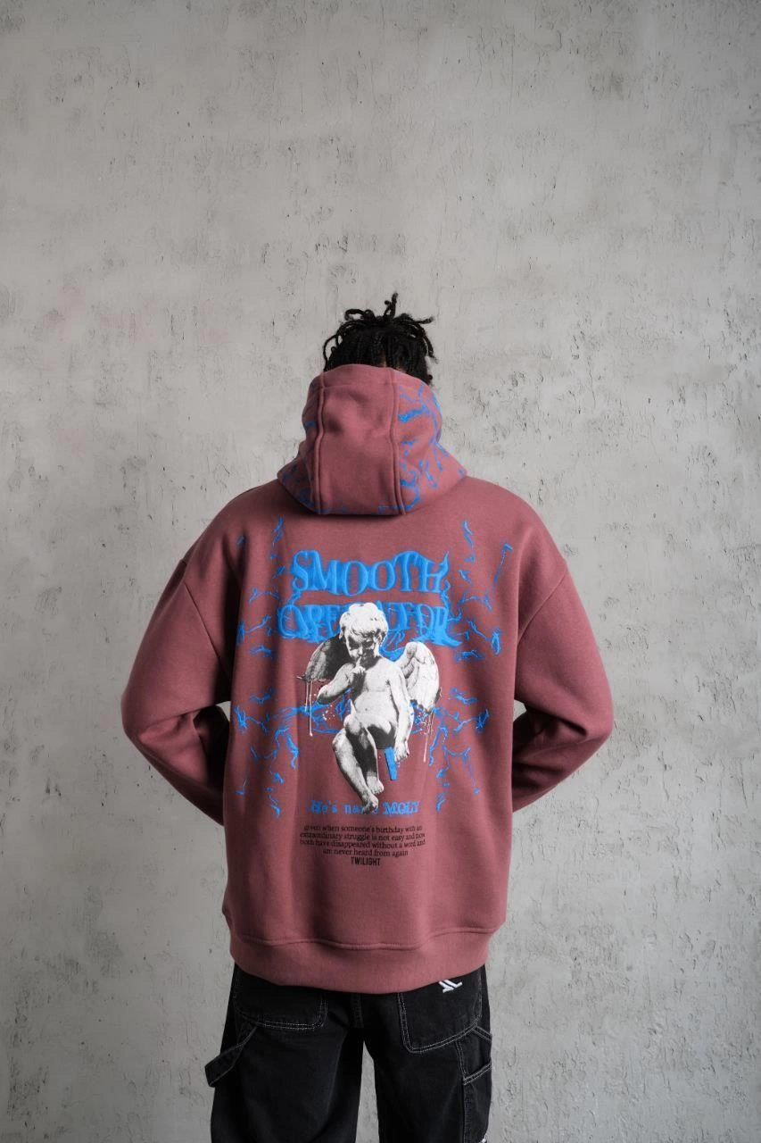 erkek-yildirim-baskili-kapsonlu-sweat-gul-kurusu-243919741-sw853sh1280 Erkek 3 İplik Pamuklu Kapüşonlu Baskılı Cepli Sweatshirt Hoodie - Gül Kurusu - Görsel 2