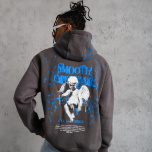 Erkek 3 İplik Pamuklu Kapüşonlu Baskılı Cepli Oversize Sweatshirt Hoodie - Gri