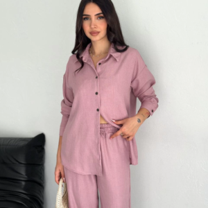 Kadın Gömlek Pantolon ikili Alt-Üst Takım - Toz Pembe