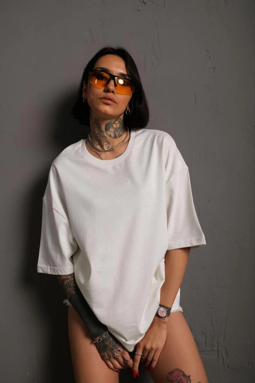 kadin-24-1-duz-a-kalite-oversize-t-shirt-beyaz-132561291-sw853sh1280 Kadın Tişört Yazlık Düz Kısa kol Penye T-shirt - Beyaz