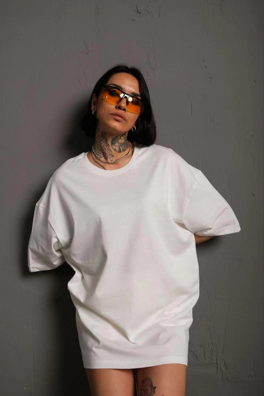 kadin-24-1-duz-a-kalite-oversize-t-shirt-beyaz-215258898-sw853sh1280 Kadın Tişört Yazlık Düz Kısa kol Penye T-shirt - Beyaz - Görsel 2