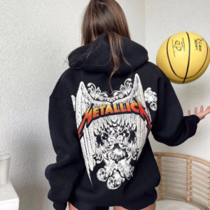 Kadın 2 İplik METALLICA Baskılı Kapüşonlu Hoodie Sweatshirt - Siyah