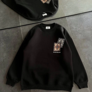 Kadın Bisiklet Yaka Kilim Halı Baskılı 3 İplik Pamuklu Sweatshirt - Siyah