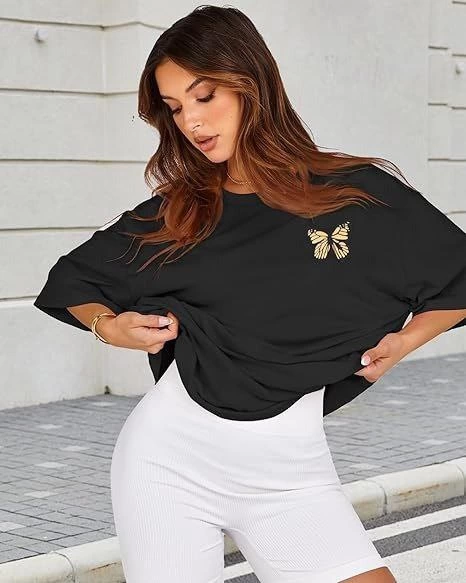 kadin-bisiklet-yaka-baskili-t-shirt-siyah-22642755-sw466sh583 Kadın Baskılı T-Shirt Kısa Kol Bisiklet Yaka Oversize Rahat Kalıp Tişört - Siyah