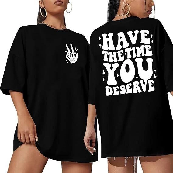 kadin-bisiklet-yaka-kisa-kol-baskili-t-shirt-siyah-48133480-sw569sh569 Kadın Baskılı T-Shirt Kısa Kol Bisiklet Yaka Oversize Rahat Kalıp Tişört - Siyah - Görsel 2