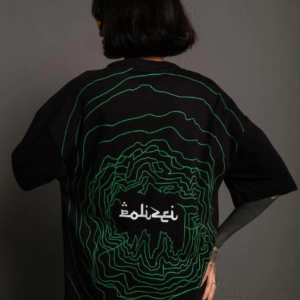 Kadın Bisiklet Yakalı Sırt Baskılı Oversize Kısa kol T-Shirt - Siyah
