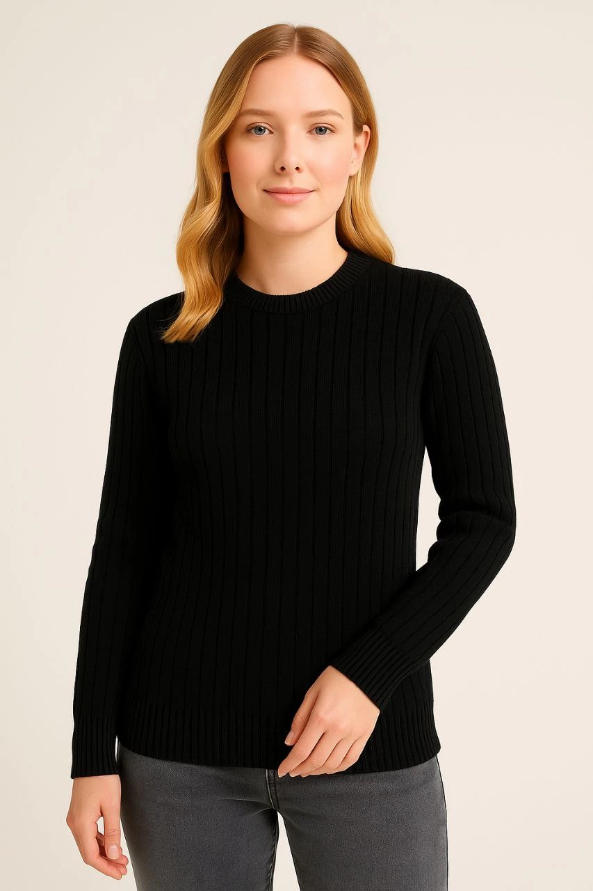 kadin-bisiklet-yuvarlak-yaka-triko-kazak-pamuklu-kalin-fitilli-dokuma-regular-fit-uzun-kollu-kislik-model-siyah-937067-sw853sh1280 Kadın Bisiklet Yaka Triko Kazak Pamuklu Kalın Fitilli Dokuma Regular Fit - Siyah - Görsel 2