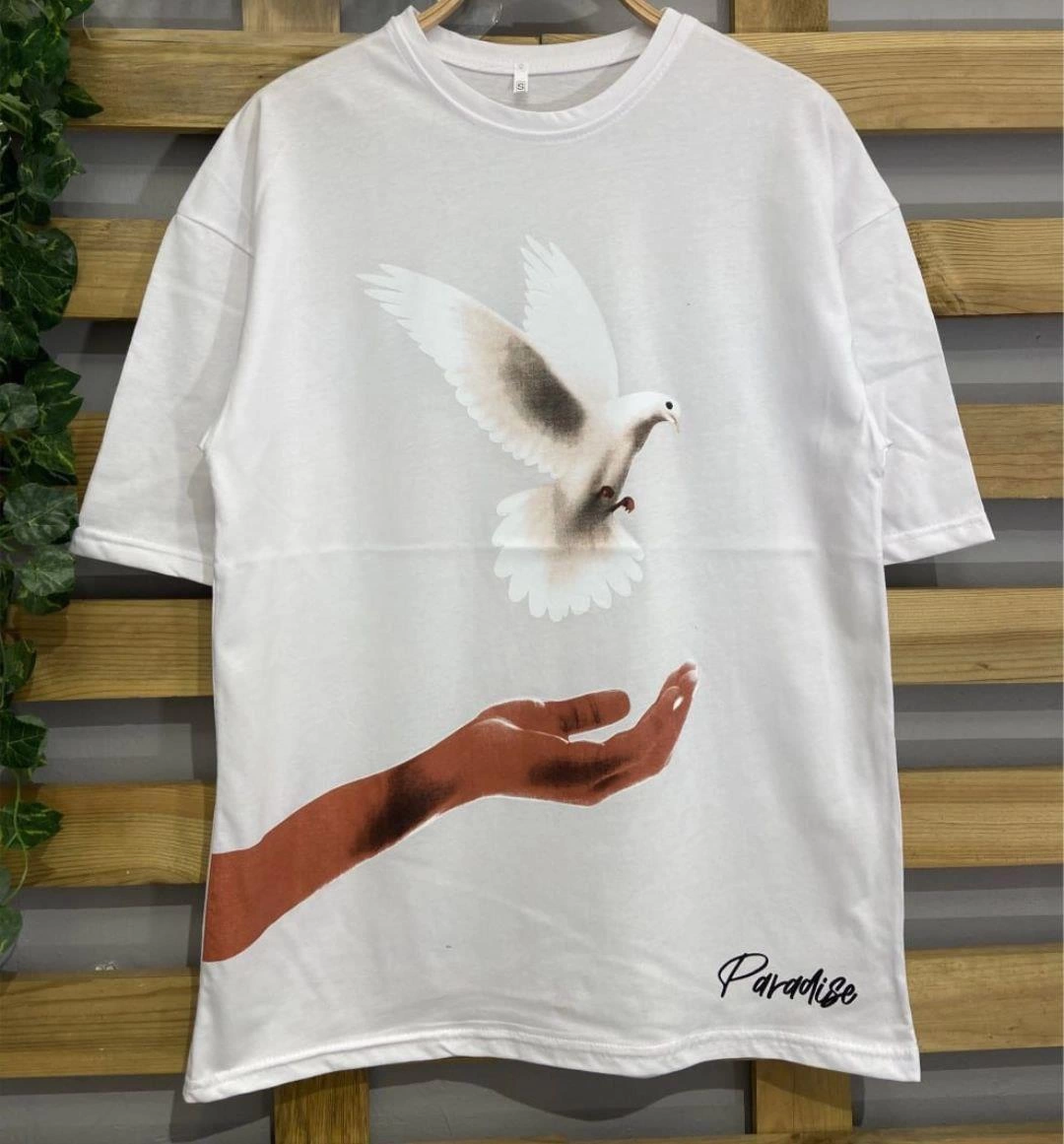 kadin-dijital-baskili-t-shirt-beyaz-253337211-sw1080sh1161 Kadın Kısa Kol Yazlık Tişört Bisiklet Yaka Uzi Güvercin Baskılı T-Shirt - Beyaz - Görsel 2