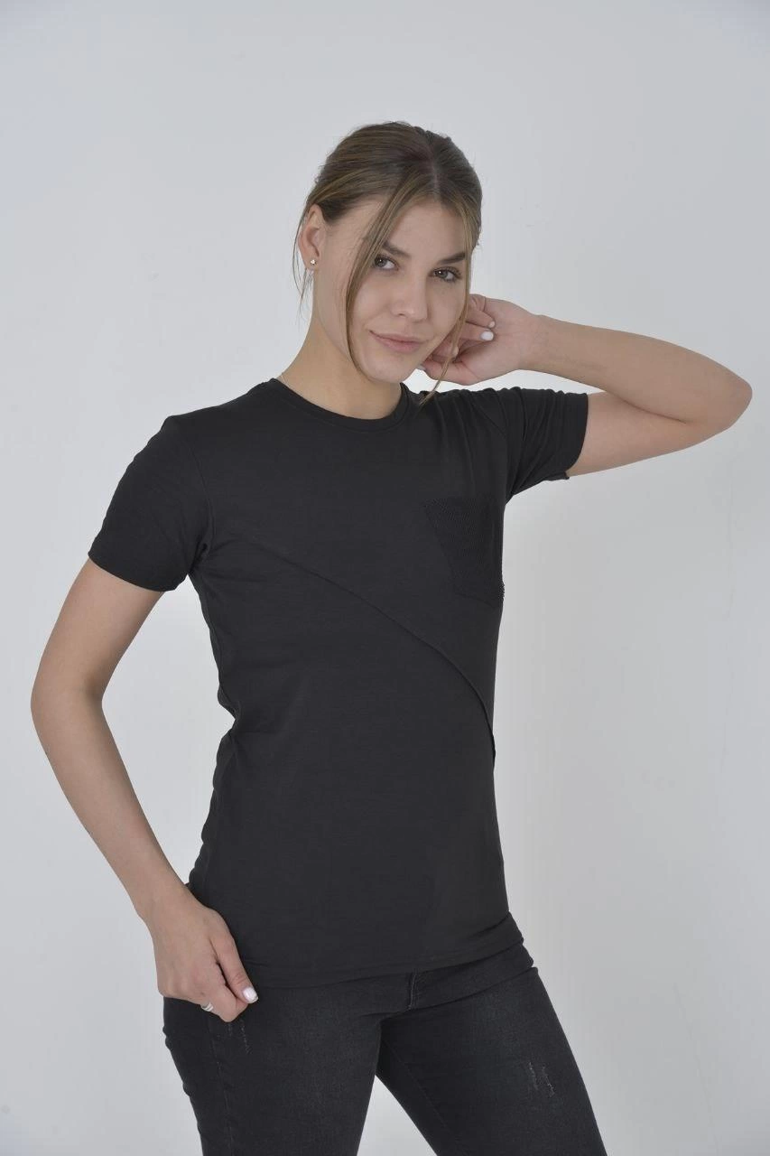 kadin-file-cepli-slim-fit-t-shirt-siyah-160920974-sw853sh1280 Kadın File Cepli T-Shirt Kısa Kol Bisiklet Yaka Slimfit Tişört - Siyah