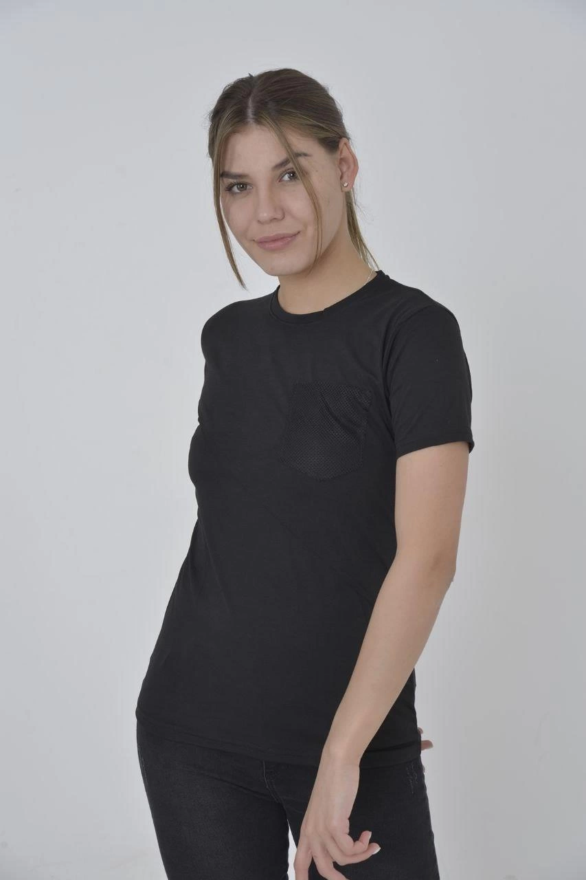 kadin-file-cepli-slim-fit-t-shirt-siyah-270585837-sw853sh1280 Kadın File Cepli T-Shirt Kısa Kol Bisiklet Yaka Slimfit Tişört - Siyah - Görsel 2