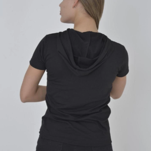 Kadın Kapüşonlu T-Shirt Kısa Kol Bisiklet Yaka Slimfit Tişört   - Siyah