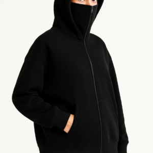 Kadın Samuray Ninja Çift Kapüşonlu Maske Detaylı 3 İplik Hoodie - Siyah