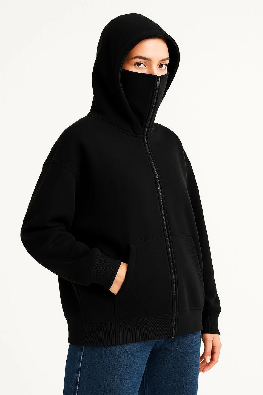 kadin-samuray-ninja-cift-kapsonlu-zip-fermuarli-kanguru-cepli-hoodie-maske-detayli-swetshirt-siyah-34151756-sw853sh1280 Kadın Samuray Ninja Çift Kapüşonlu Maske Detaylı 3 İplik Hoodie - Siyah