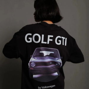 Kadın Oversize Tişört Golf GTI Retro Araba Baskılı T-shirt - Siyah