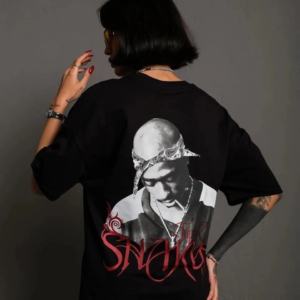 Kadın Baskılı T-Shirt Oversize Kısa kol Bisiklet yaka tişort- Siyah