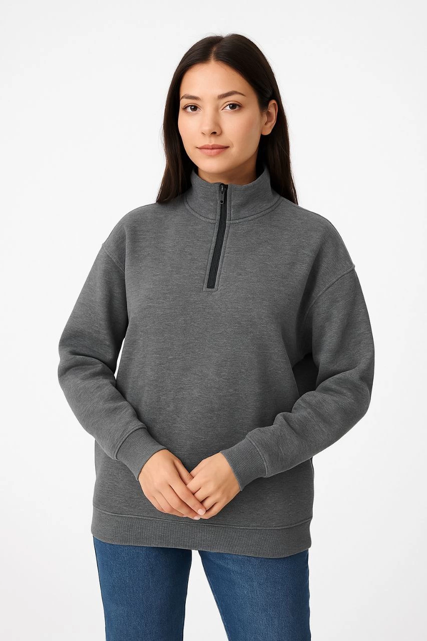 kadin-uc-iplik-dik-yaka-yarim-fermuarli-sweatshirt-antrasit-60368321-sw853sh1280 Kadın 3 İplik Pamuklu Dık Yaka Yarım Fermuarlı SweatShirt - Antrasit - Görsel 2
