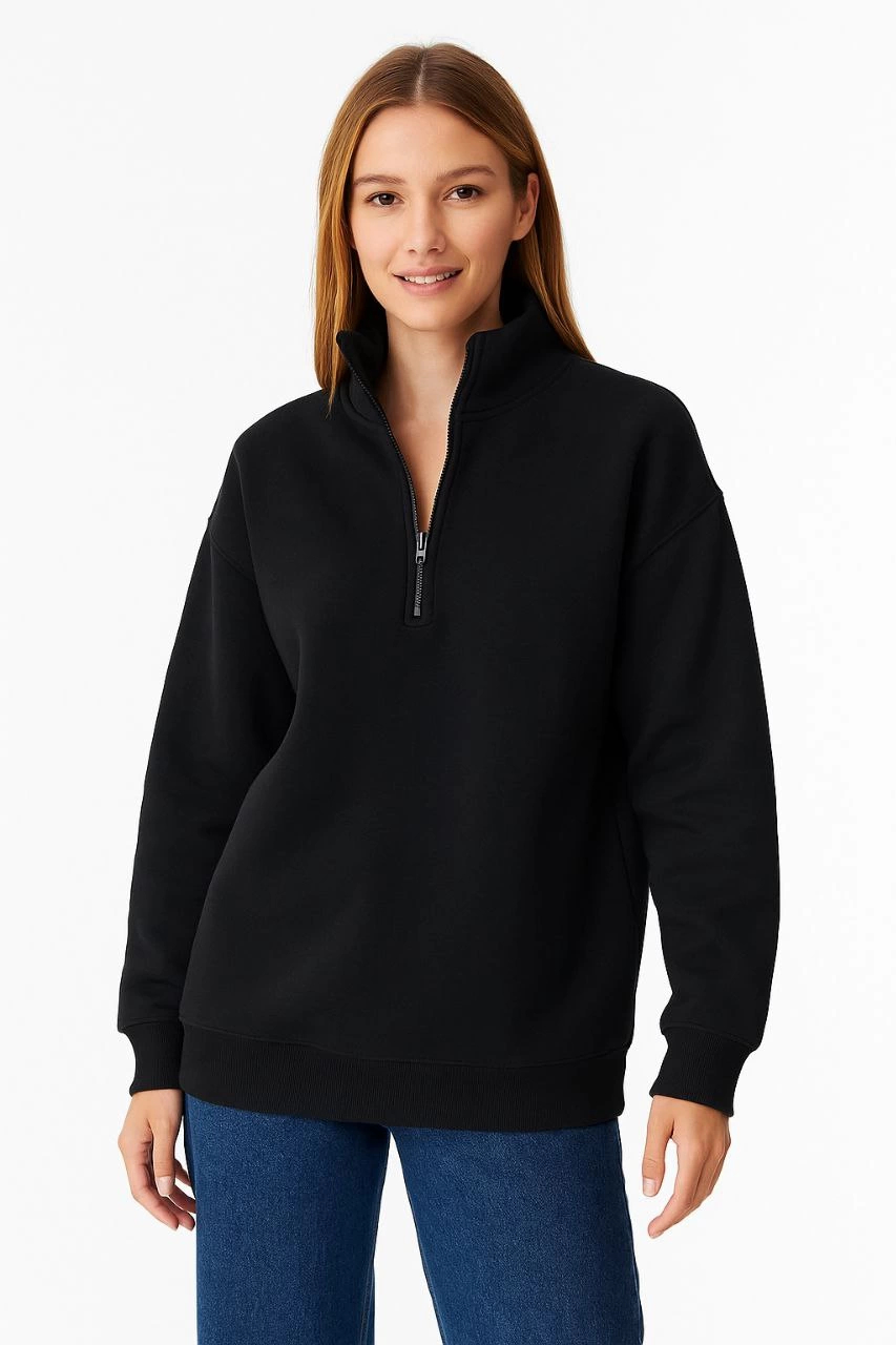 kadin-uc-iplik-dik-yaka-yarim-fermuarli-sweatshirt-siyah-26026641-sw853sh1280 Kadın 3 İplik Pamuklu Dık Yaka Yarım Fermuarlı SweatShirt - Siyah