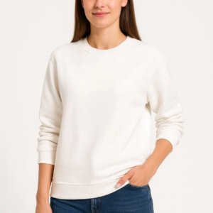 Kadın 3 İplik Pamuklu Düz Bisiklet Yaka SweatShirt - Beyaz