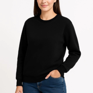 Kadın 3 İplik Pamuklu Düz Bisiklet Yaka SweatShirt - Siyah