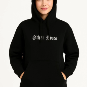 Kadın Kapüşonlu Kanguru Cepli Sweatshirt 3 İplik Pamuklu Baskılı Hoodie - Siyah