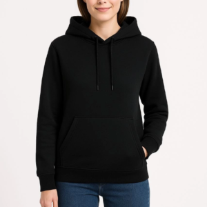 Kadın 3 İplik Pamuklu Kapüşonlu Kanguru Cepli Sweatshirt hoodie - Siyah