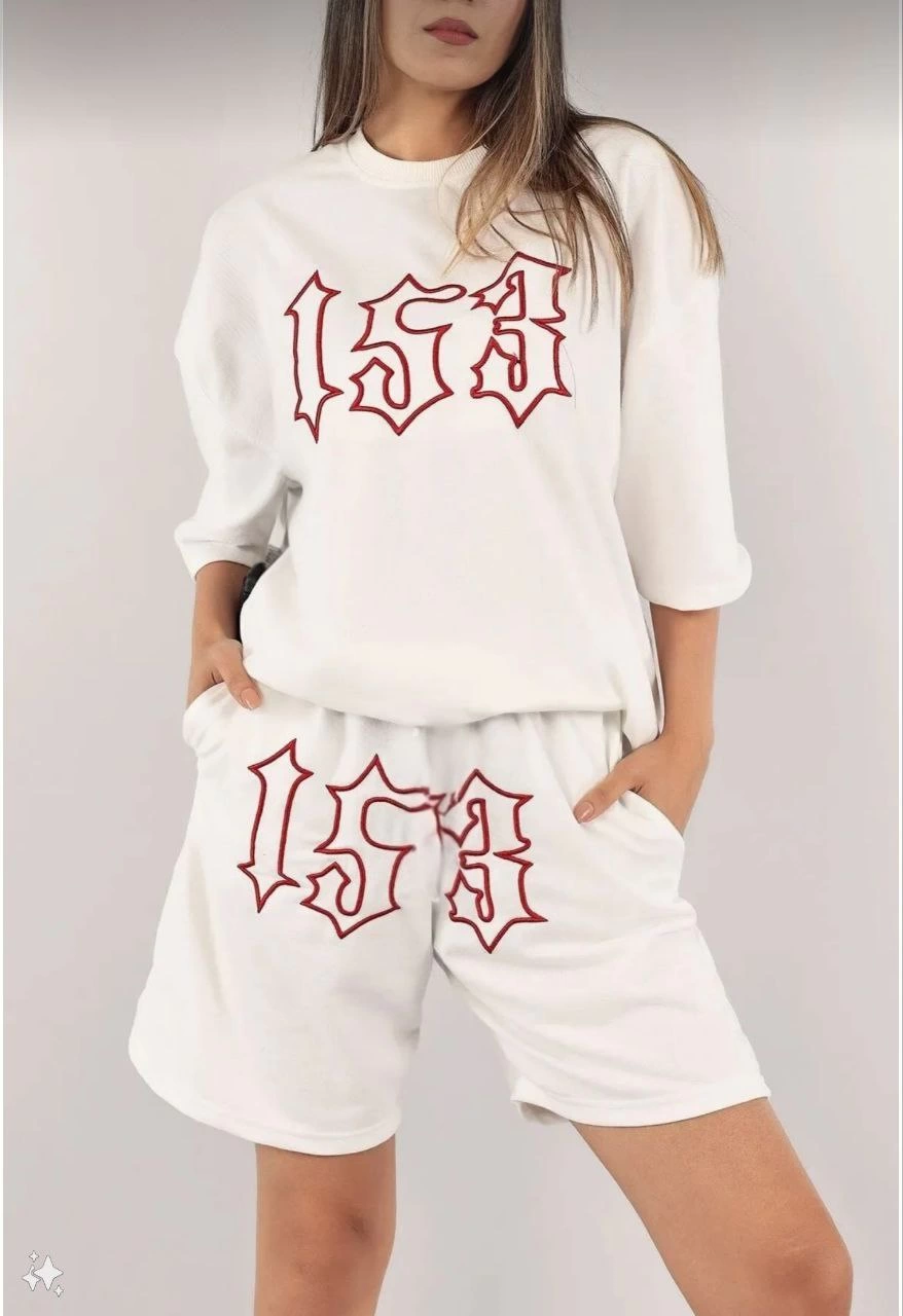 kadin-unisex-nakis-islemeli-sort-takim-beyaz-75846125-sw878sh1280 Kadın Nakış İşlemeli Şort Kısa kol Alt-Üst Takım - Beyaz