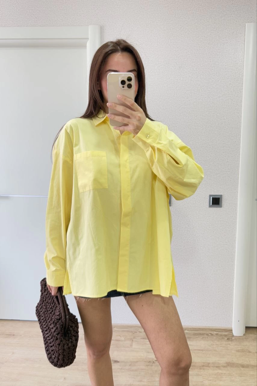 kadin-yakali-yandan-yirtmacli-gomlek-sari-62581853-sw854sh1280 Poplin Kadın Yakalı Yandan Yırtmaçlı Arka Pens Detaylı Gömlek - Sarı